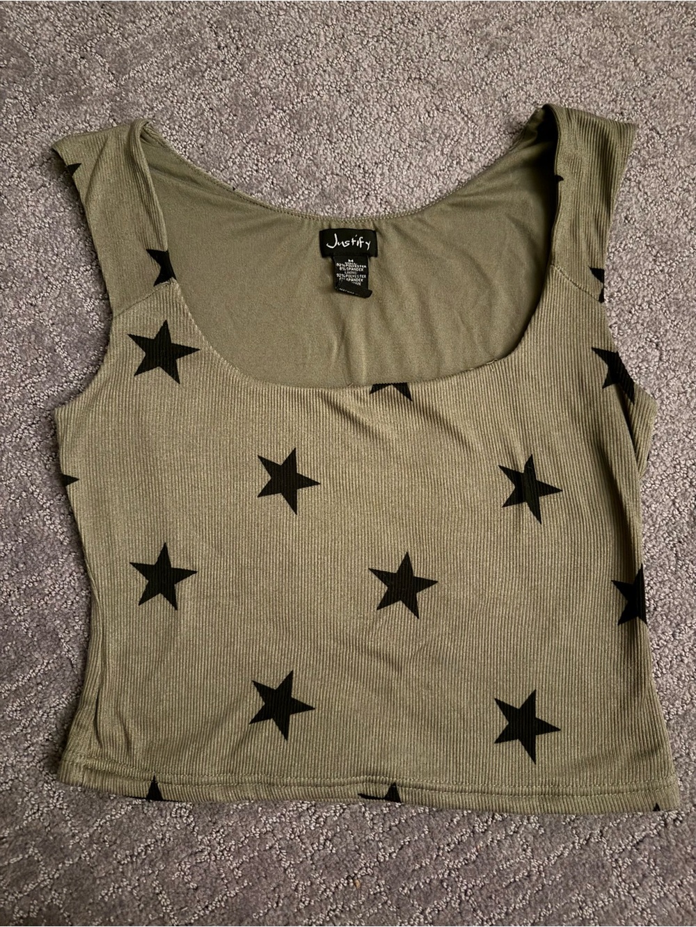 Justify Olive Star Ribbed Scoop Tank